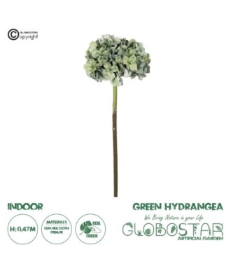 GloboStar® Artificial Garden GREEN HYDRANGEA BRANCH 21316 Τεχνητό Διακοσμητικό Κλαδί Πράσινη Ορτανσία Y47cm